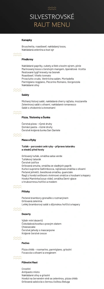 Silvestrovské raut menu Marina Ristorante.