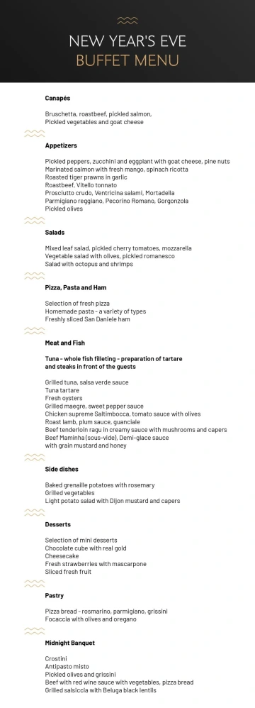 Marina Ristorante New Year's Eve buffet menu.